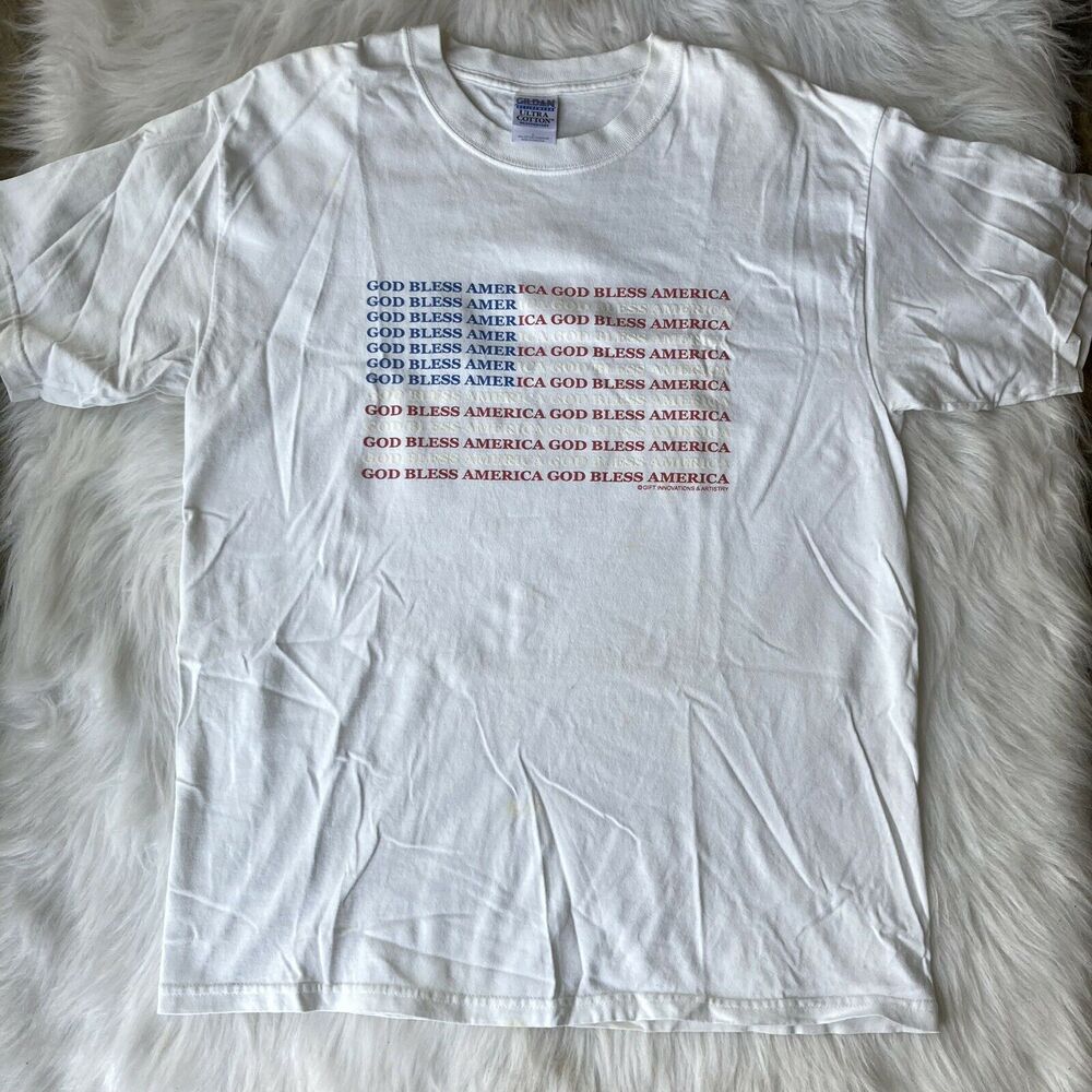 Vintage Gildan Sz L T Shirt Bundle 9/11 God Bless America Patriotic White Adult - Picture 6 of 11